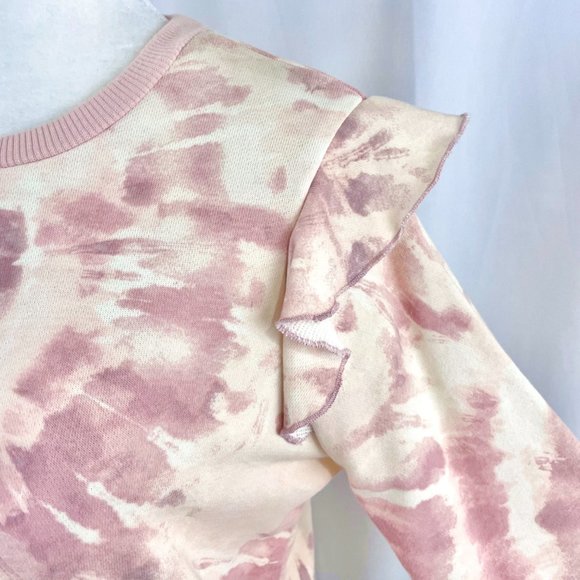 New Marled Tie Dye Ruffle Trim Long Sleeve Crewneck Sweatshirt Pink Size XS - Picture 6 of 16
